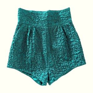 NWT Saint Laurent Emerald Green Silk Crinkled High Waisted Shorts Size 36